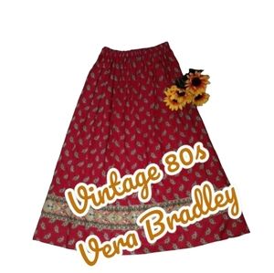 Vintage 80s Vera Bradley Dark Red Paisley Boho Maxi Skirt Small S